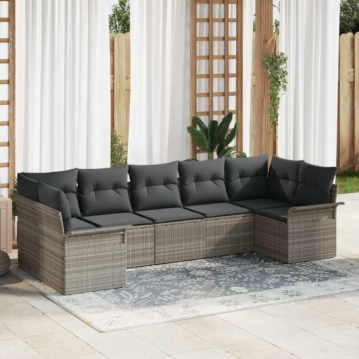 Havesofa Sæt med pude 7 pcs Lysegrå Poly rattan
