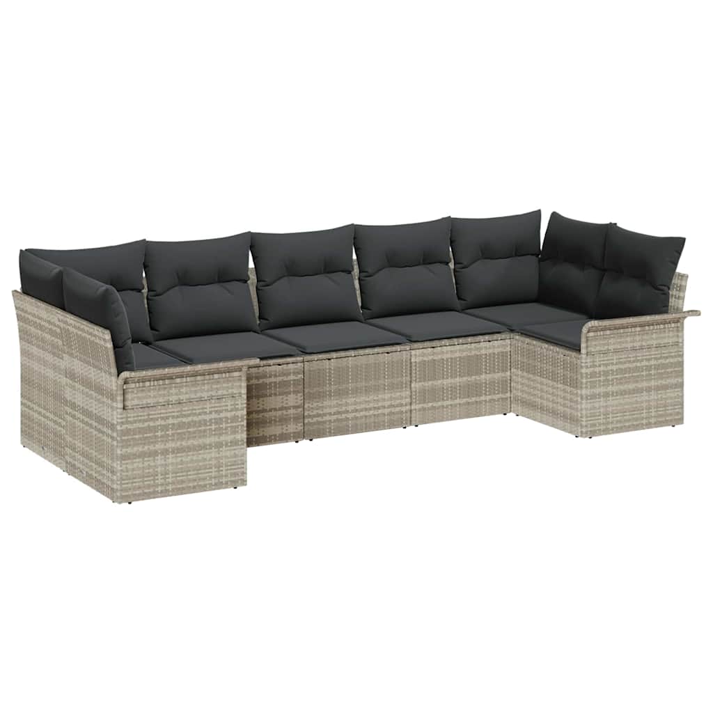 Havesofa Sæt med pude 7 pcs Lysegrå Poly rattan