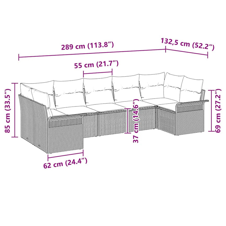 Havesofa Sæt med pude 7 pcs Lysegrå Poly rattan