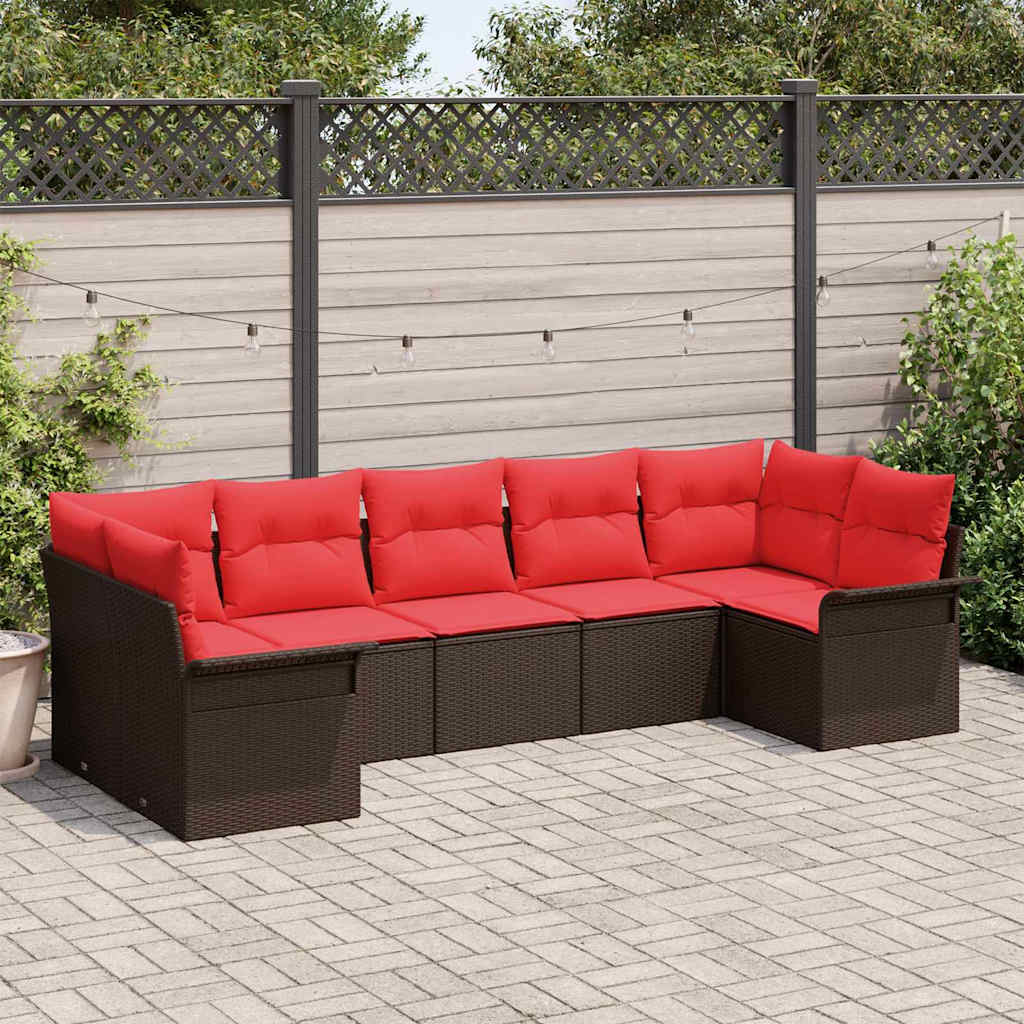 Havesofa Sæt med pude 7 pcs Brun Poly rattan