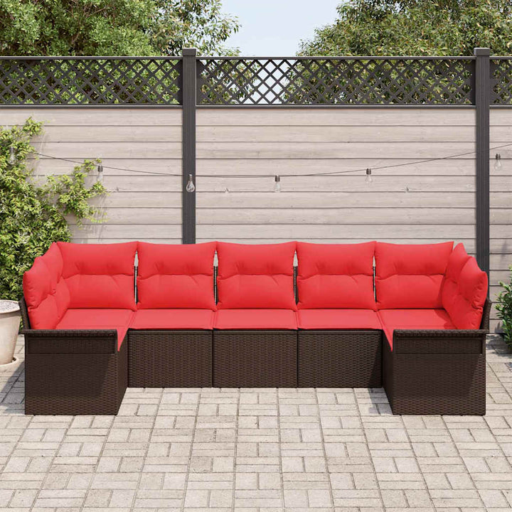 Havesofa Sæt med pude 7 pcs Brun Poly rattan
