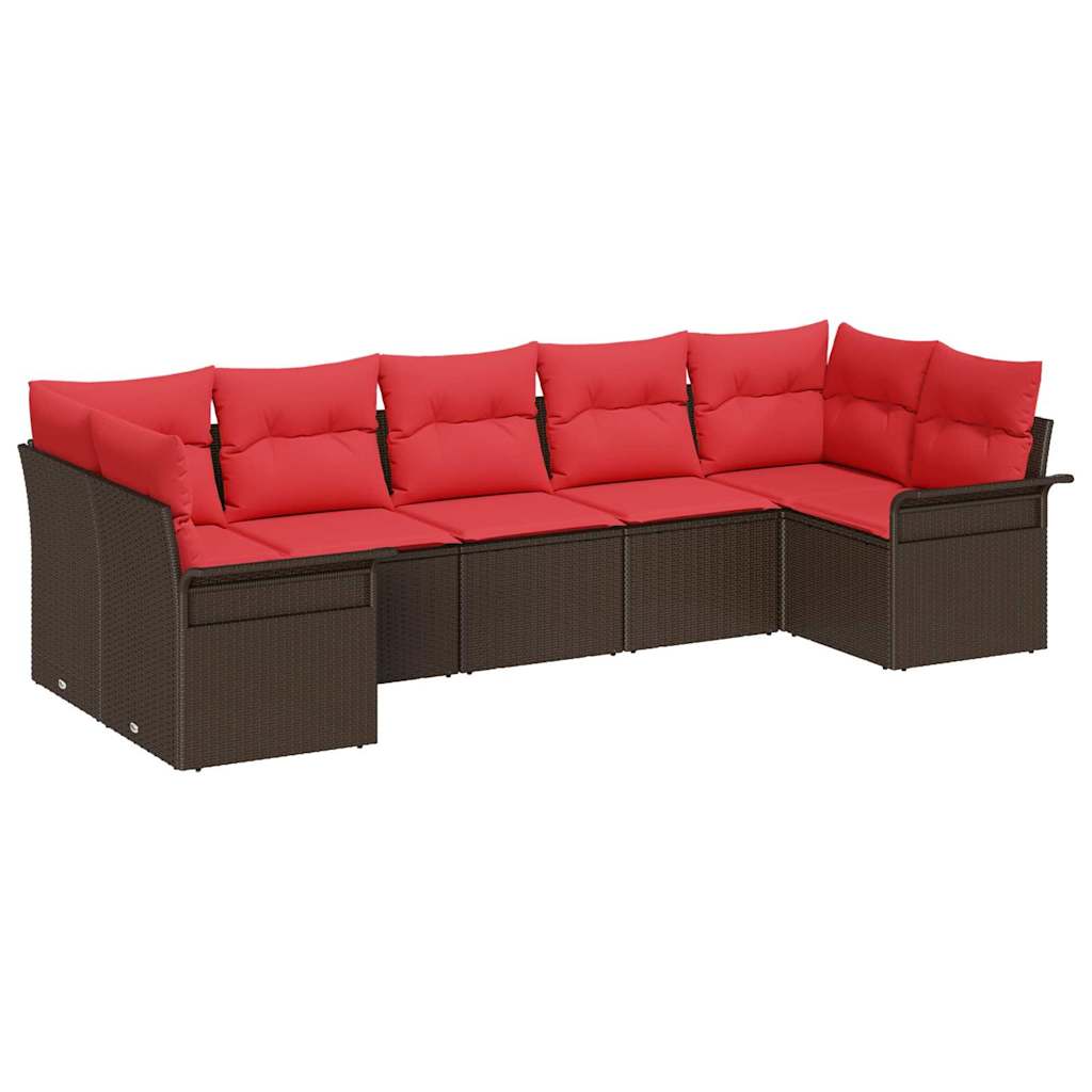 Havesofa Sæt med pude 7 pcs Brun Poly rattan