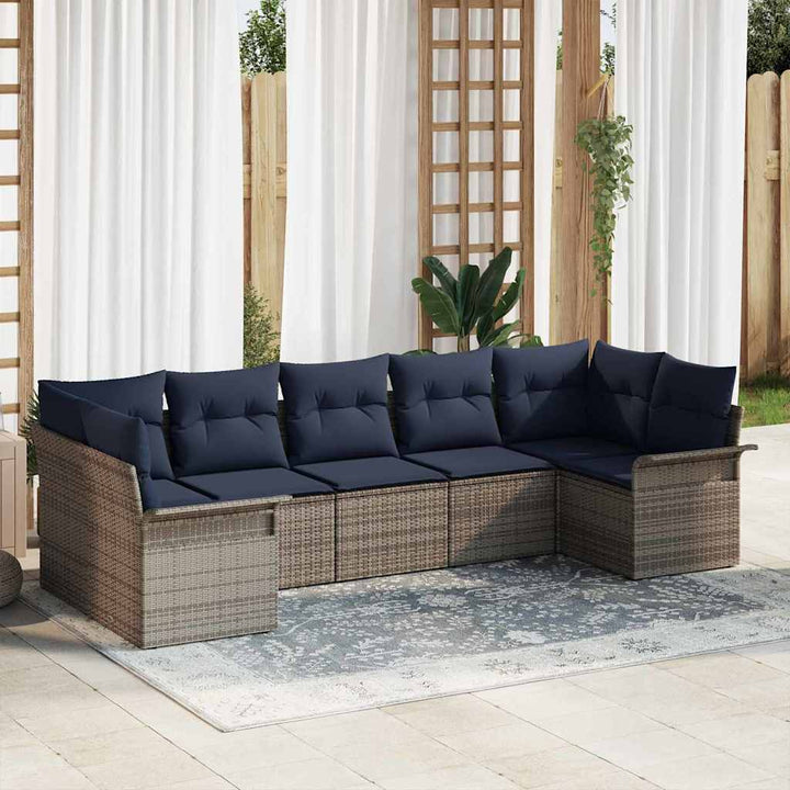 Havesofa Sæt med pude 7 pcs Grå Poly rattan