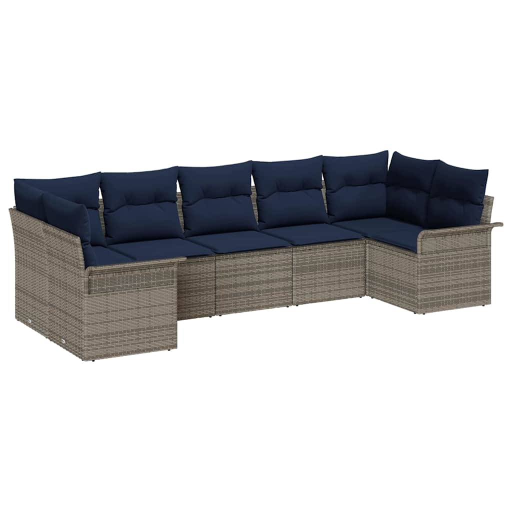 Havesofa Sæt med pude 7 pcs Grå Poly rattan