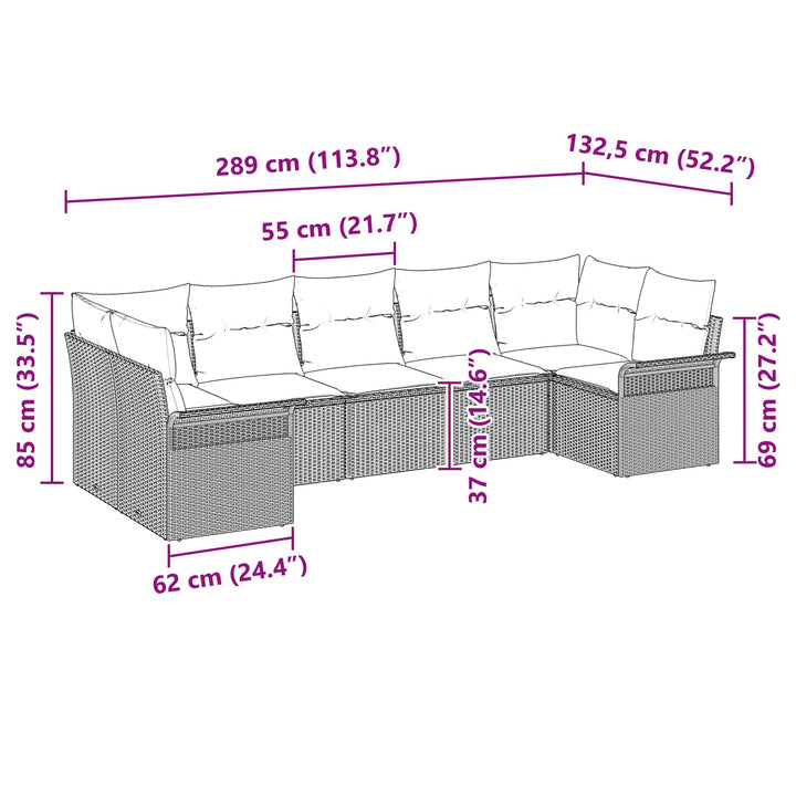 Havesofa Sæt med pude 7 pcs Grå Poly rattan
