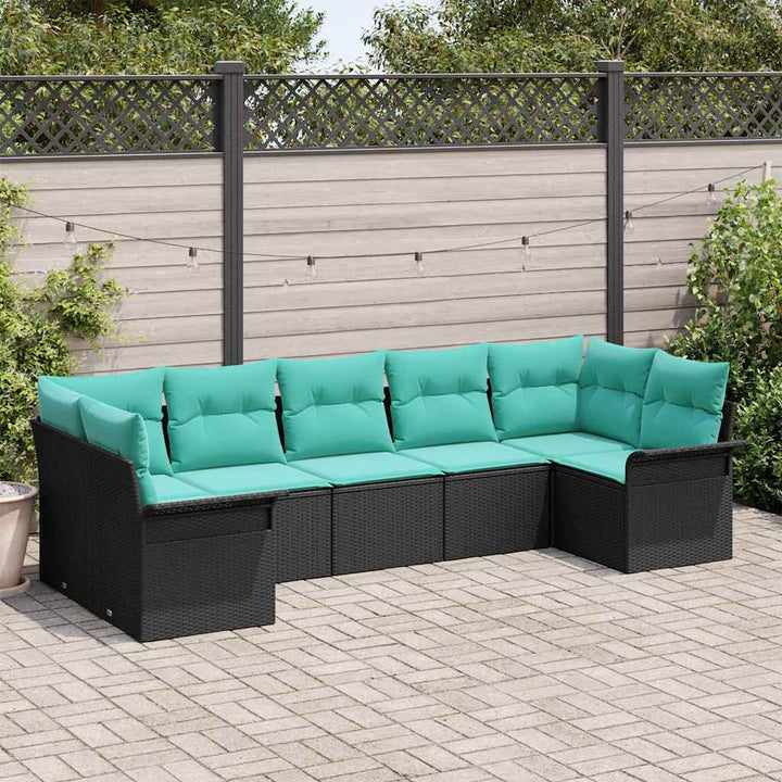 Havesofa Sæt med pude 7 pcs Sort Poly rattan