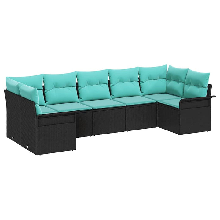 Havesofa Sæt med pude 7 pcs Sort Poly rattan