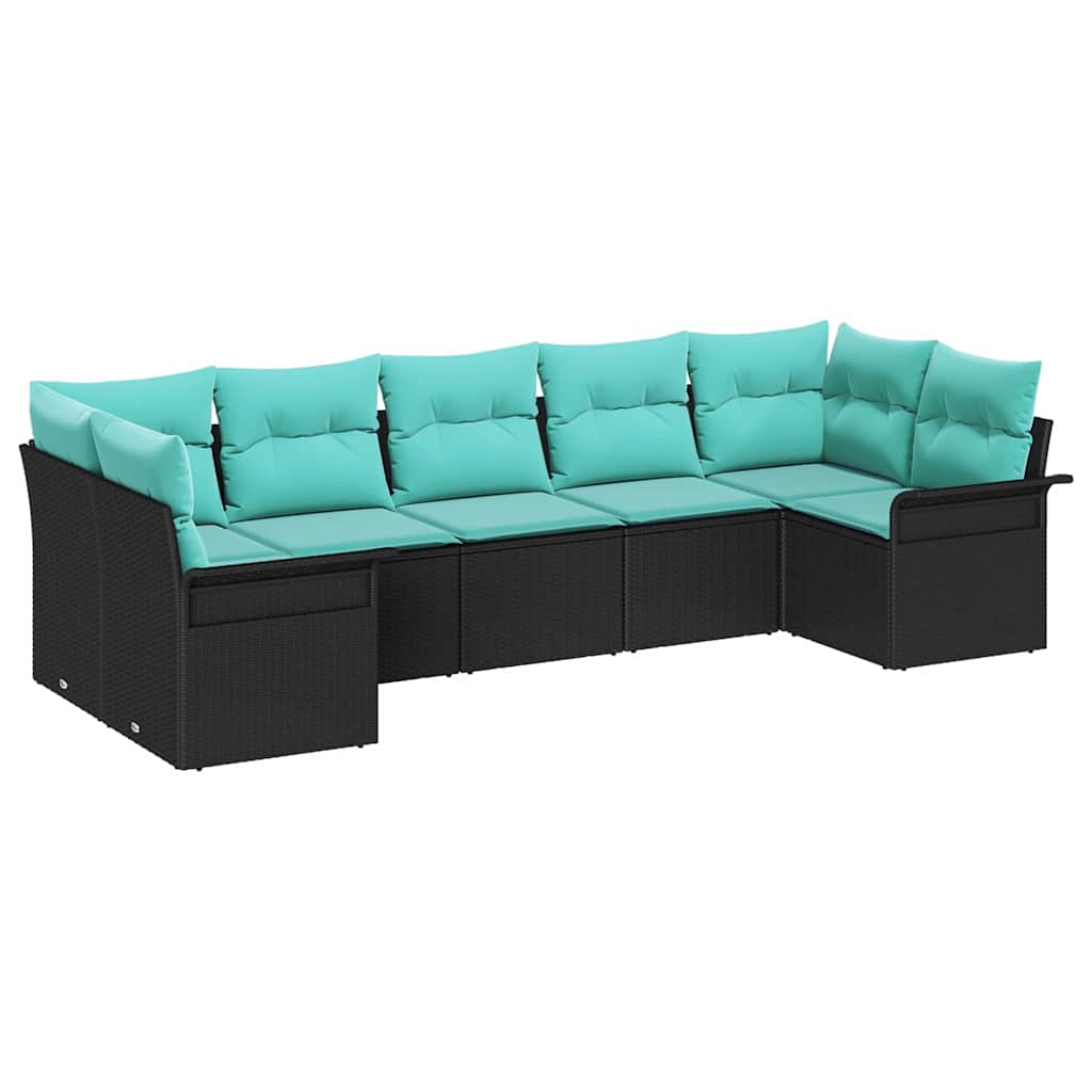 Havesofa Sæt med pude 7 pcs Sort Poly rattan