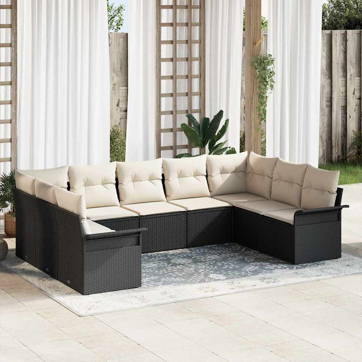 Havesofa Sæt med pude Sort polyrattan