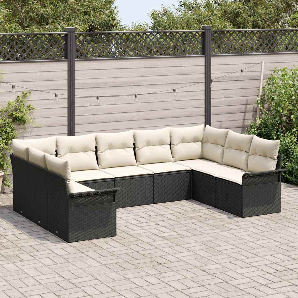 Havesofa Sæt med pude Sort polyrattan