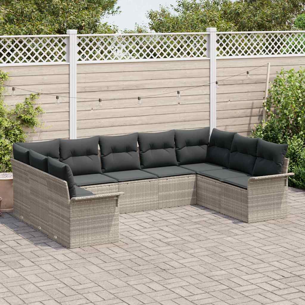 Havesofa Sæt med pude Lysegrå polyrattan
