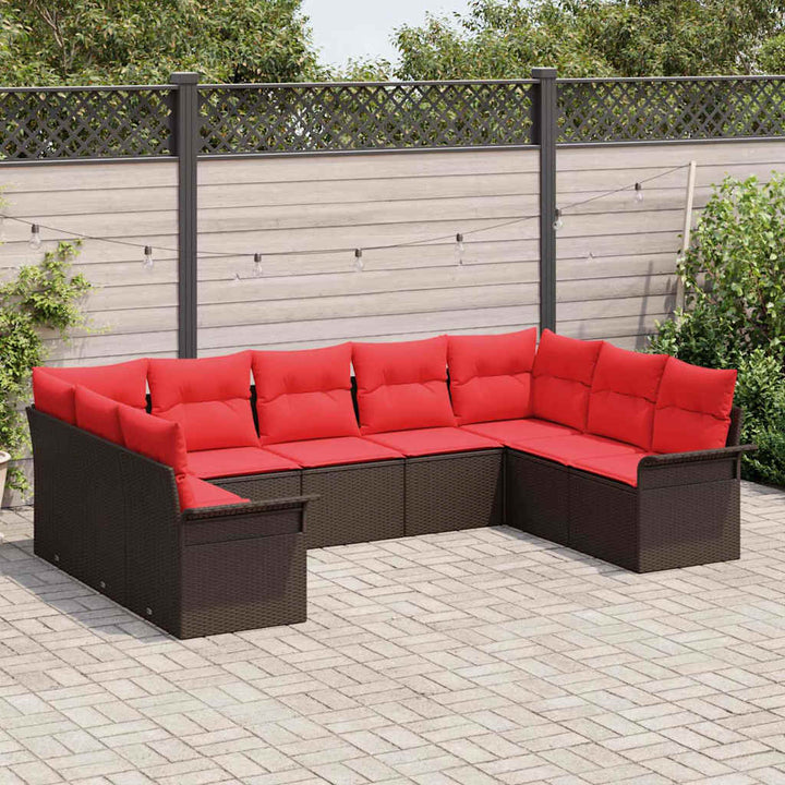 Havesofa Sæt med pude 9 pcs Brun polyrattan