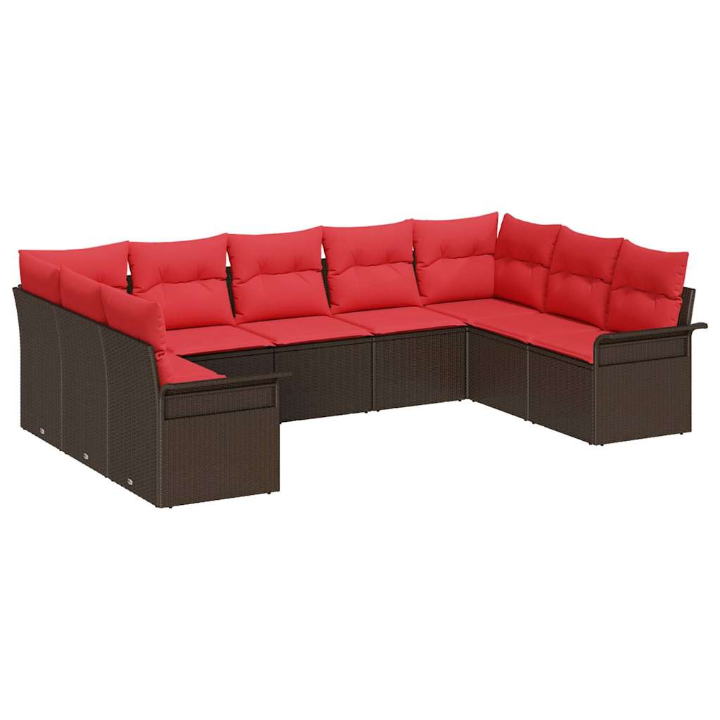 Havesofa Sæt med pude 9 pcs Brun polyrattan