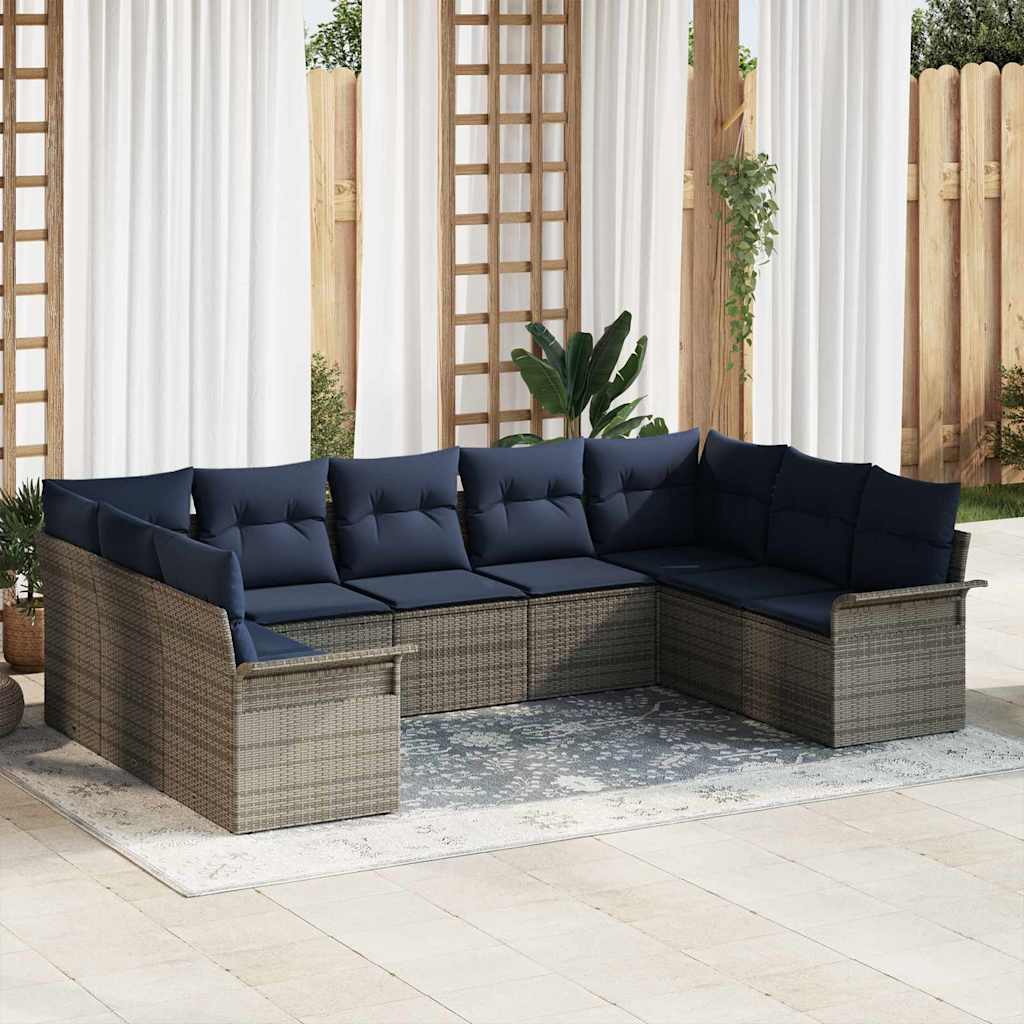 Havesofa Sæt med pude 9 pcs Grå polyrattan