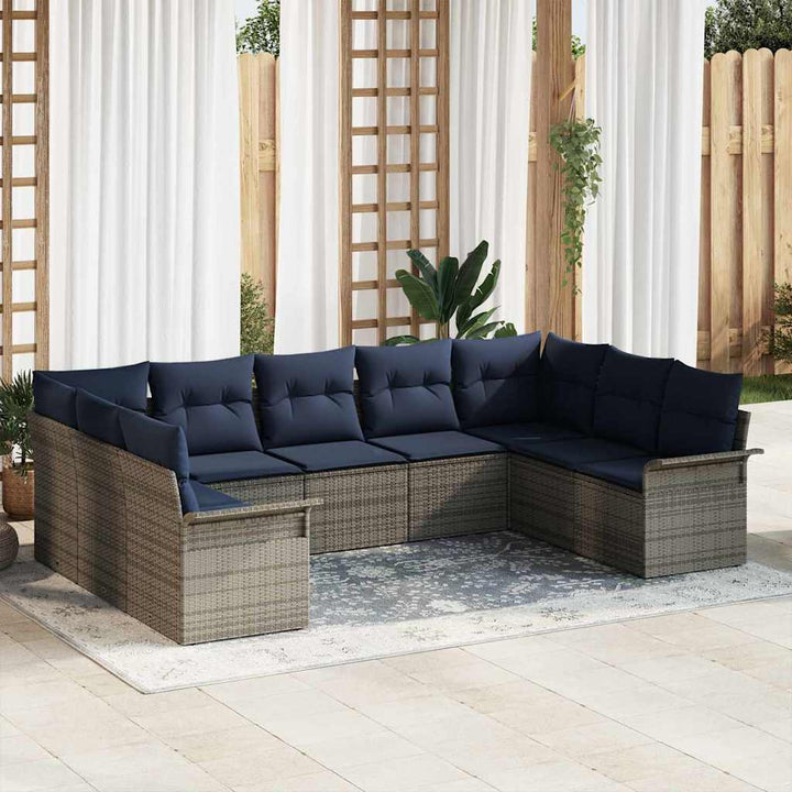 Havesofa Sæt med pude 9 pcs Grå polyrattan
