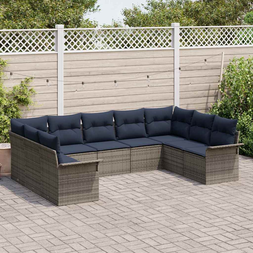 Havesofa Sæt med pude 9 pcs Grå polyrattan