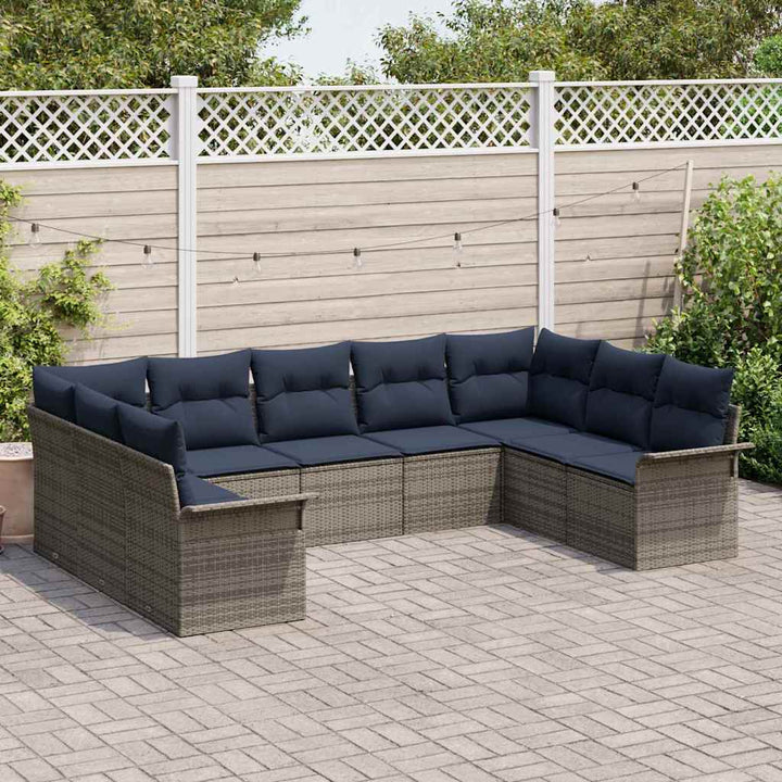 Havesofa Sæt med pude 9 pcs Grå polyrattan