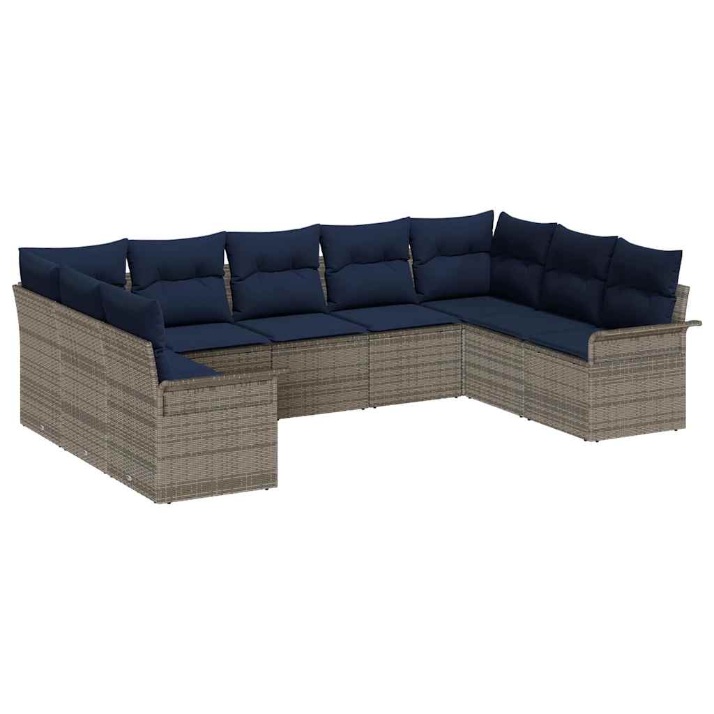 Havesofa Sæt med pude 9 pcs Grå polyrattan