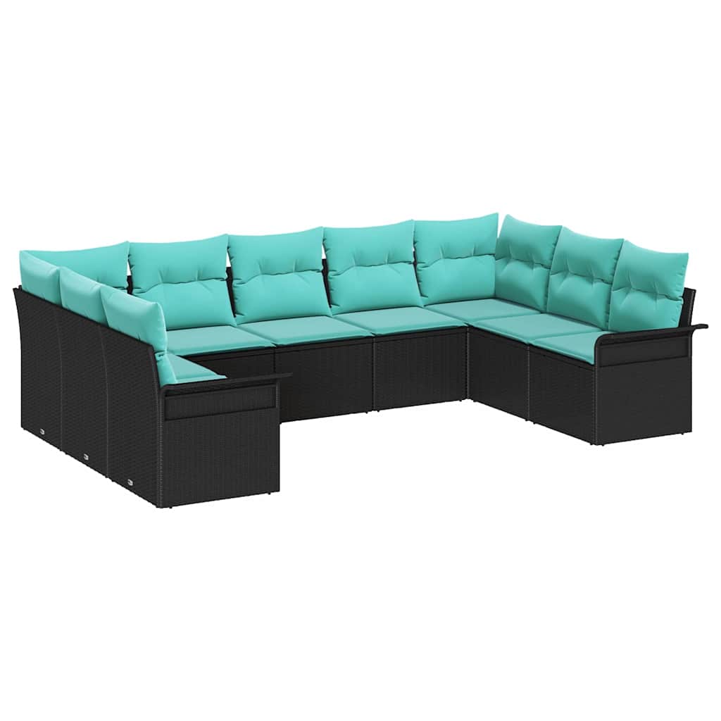 Havesofa Sæt med pude 9 pcs Sort polyrattan
