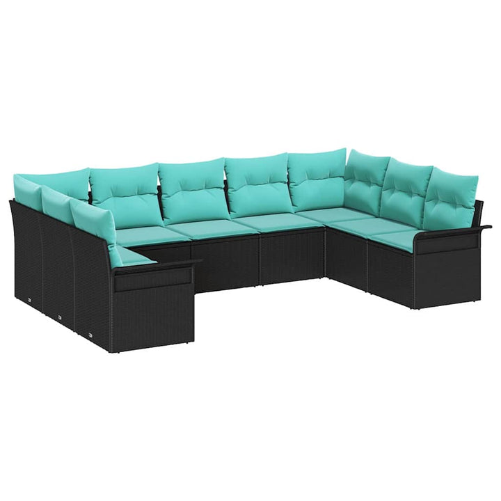 Havesofa Sæt med pude 9 pcs Sort polyrattan