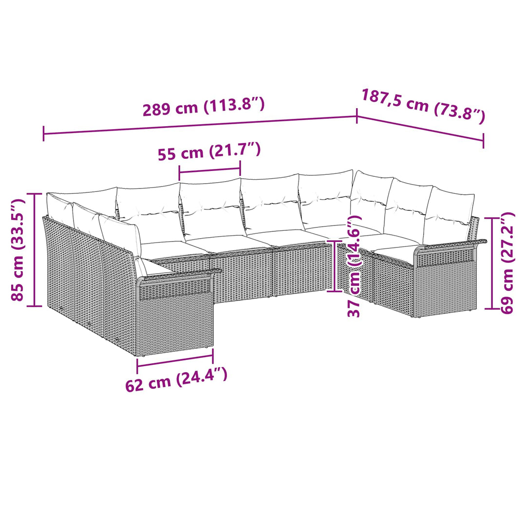 Havesofa Sæt med pude 9 pcs Sort polyrattan