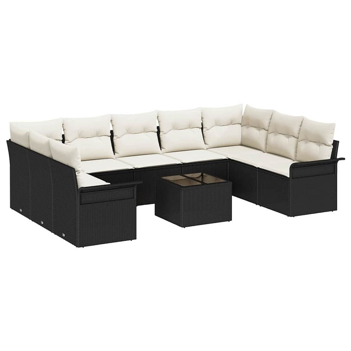 Havesofa Sæt med pude 10 pcs Sort polyrattan