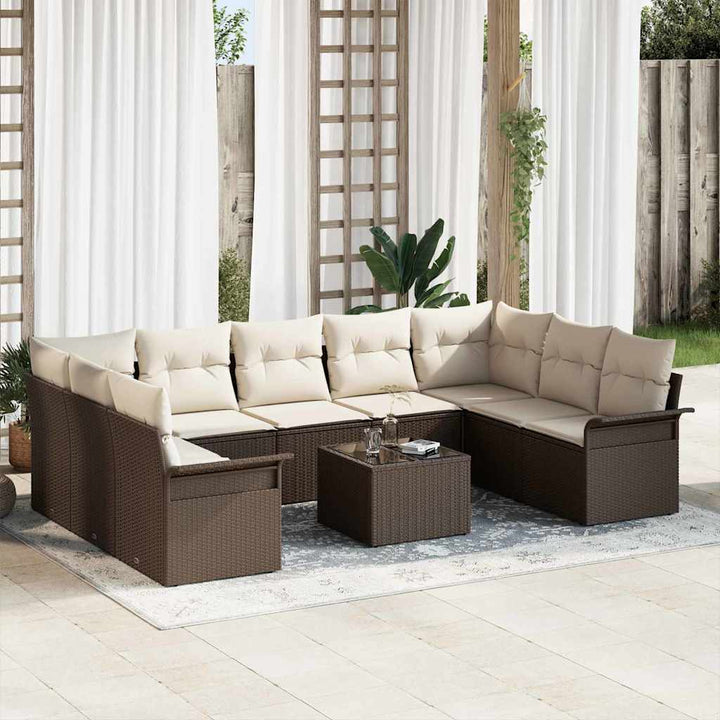 Havesofa Sæt med pude 10 pcs Brun polyrattan
