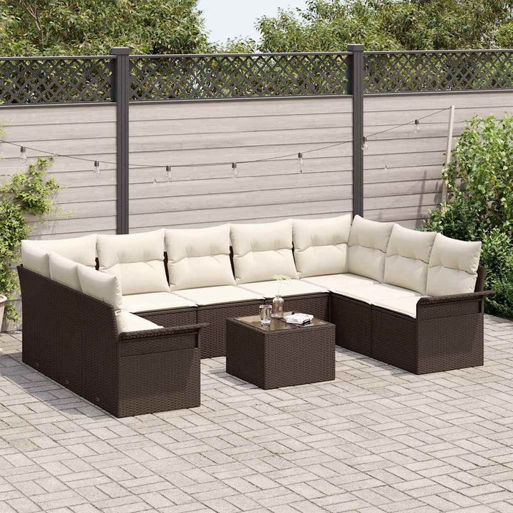 Havesofa Sæt med pude 10 pcs Brun polyrattan