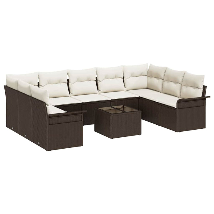 Havesofa Sæt med pude 10 pcs Brun polyrattan