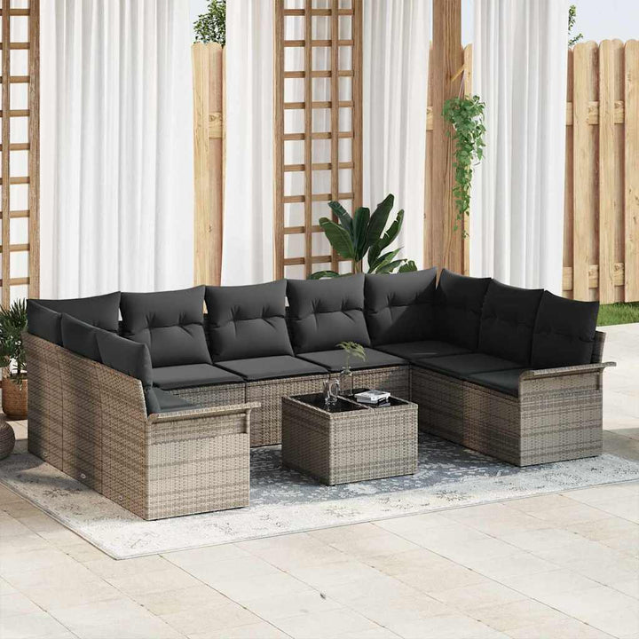 Havesofa Sæt med pude 10 pcs Grå polyrattan