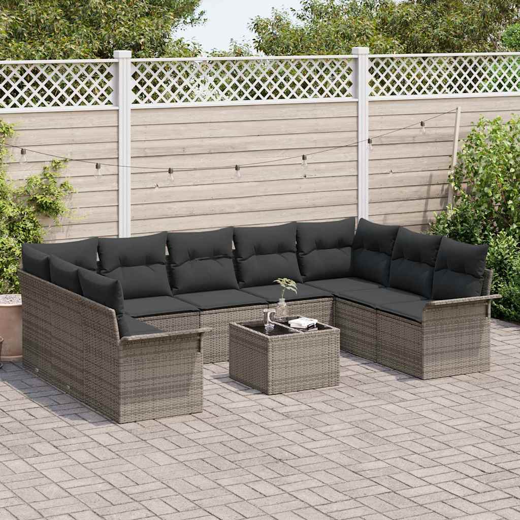 Havesofa Sæt med pude 10 pcs Grå polyrattan