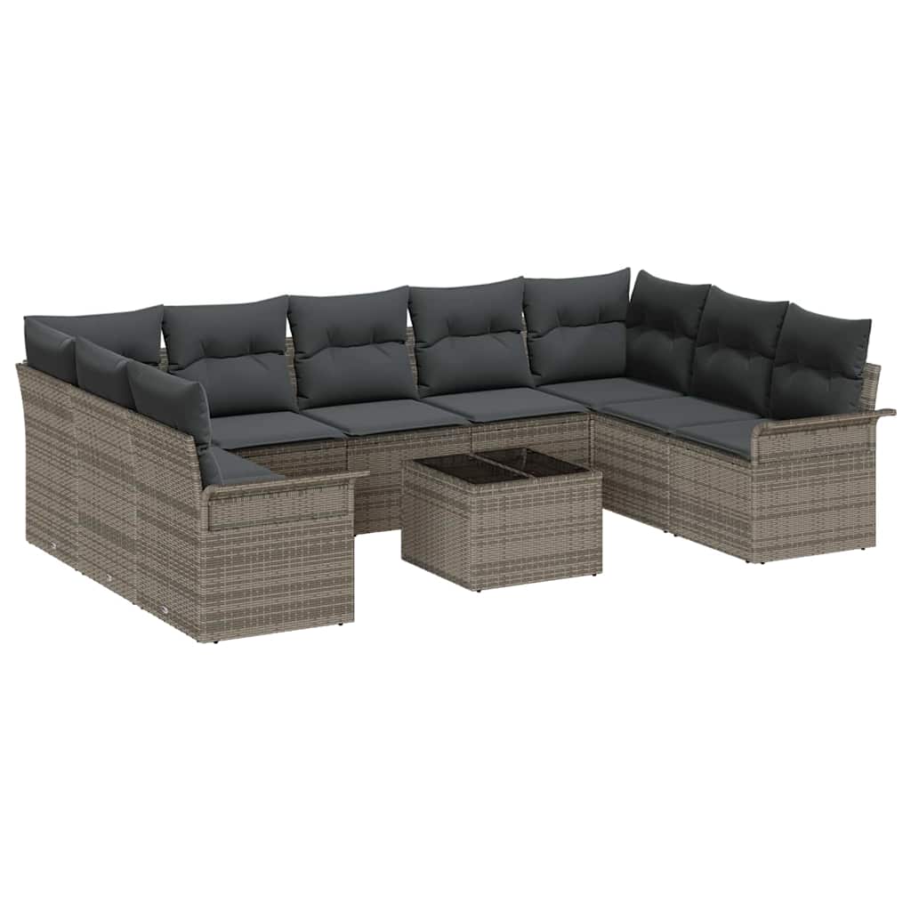 Havesofa Sæt med pude 10 pcs Grå polyrattan