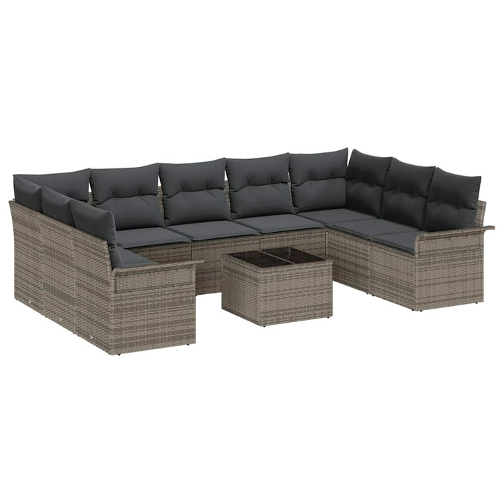 Havesofa Sæt med pude 10 pcs Grå polyrattan