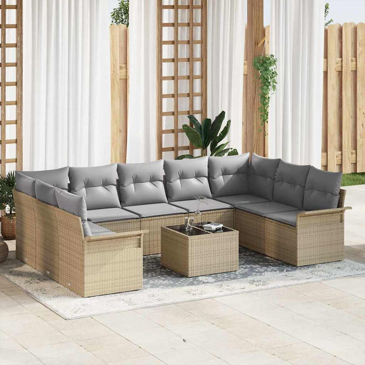 Havesofa Sæt med pude 10 pcs Beige polyrattan