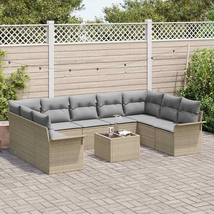 Havesofa Sæt med pude 10 pcs Beige polyrattan