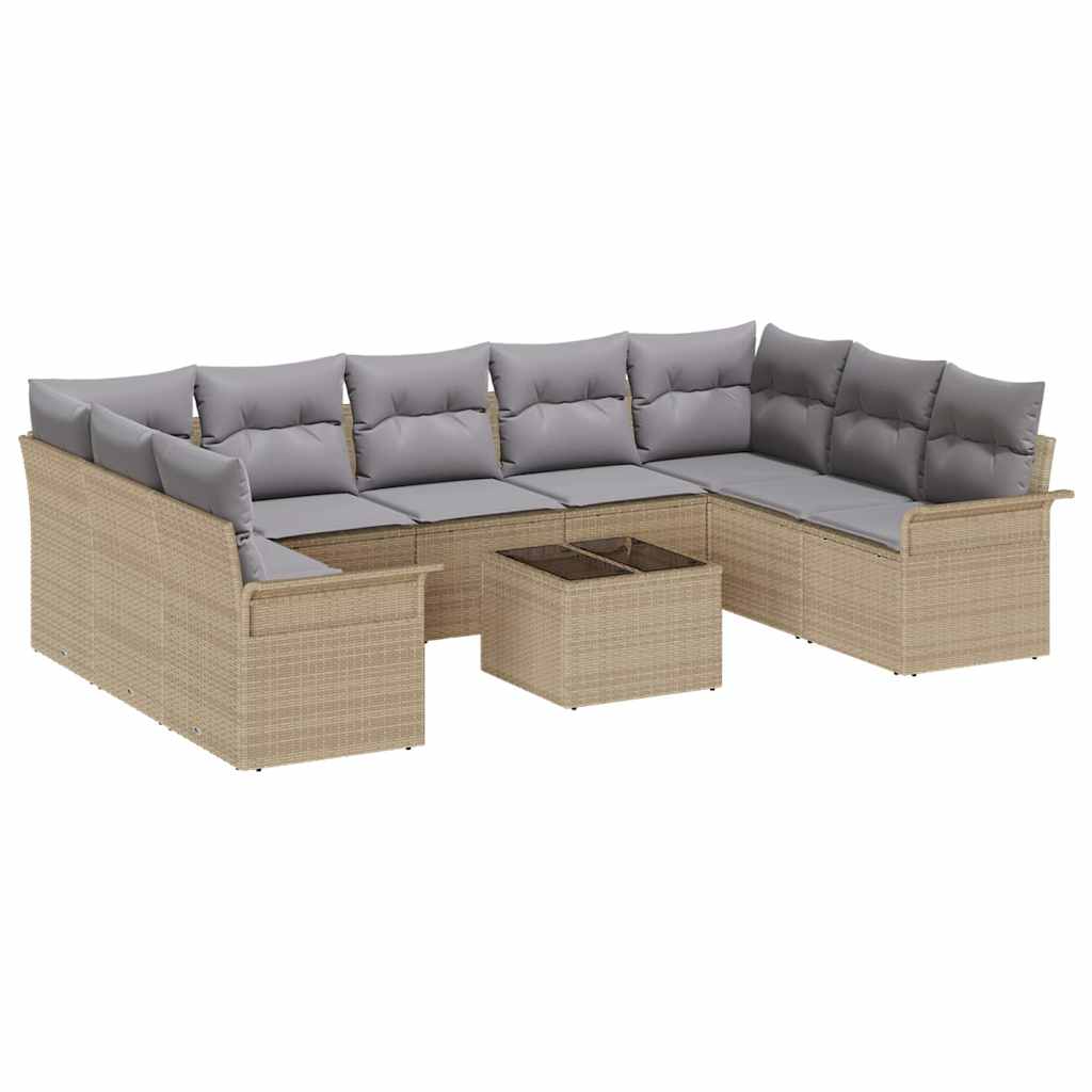 Havesofa Sæt med pude 10 pcs Beige polyrattan