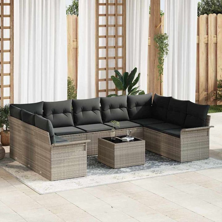 Havesofa Sæt med pude 10 pcs Lysegrå polyrattan