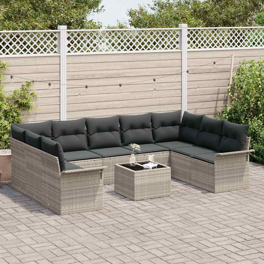 Havesofa Sæt med pude 10 pcs Lysegrå polyrattan