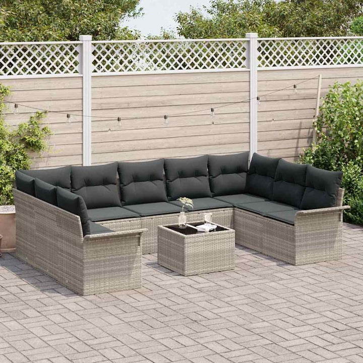 Havesofa Sæt med pude 10 pcs Lysegrå polyrattan