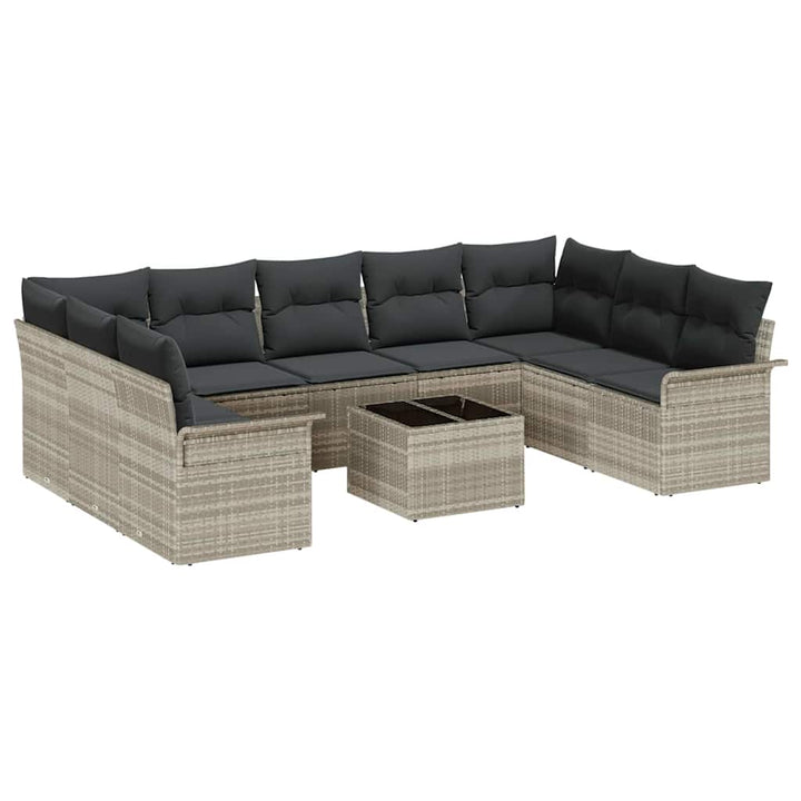 Havesofa Sæt med pude 10 pcs Lysegrå polyrattan