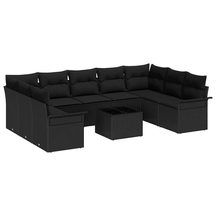 Havesofa Sæt med pude 10 pcs Sort polyrattan