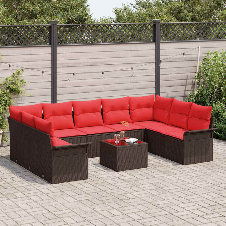 Havesofa Sæt med pude 10 pcs Brun polyrattan