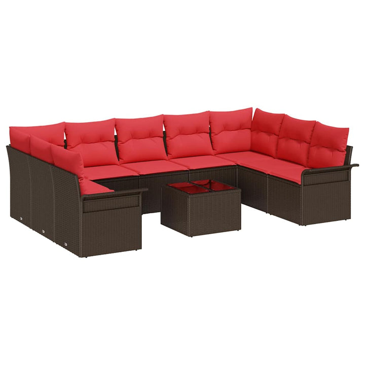 Havesofa Sæt med pude 10 pcs Brun polyrattan