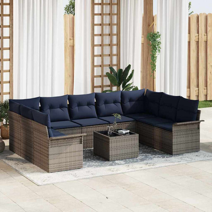 Havesofa Sæt med pude 10 pcs Grå polyrattan