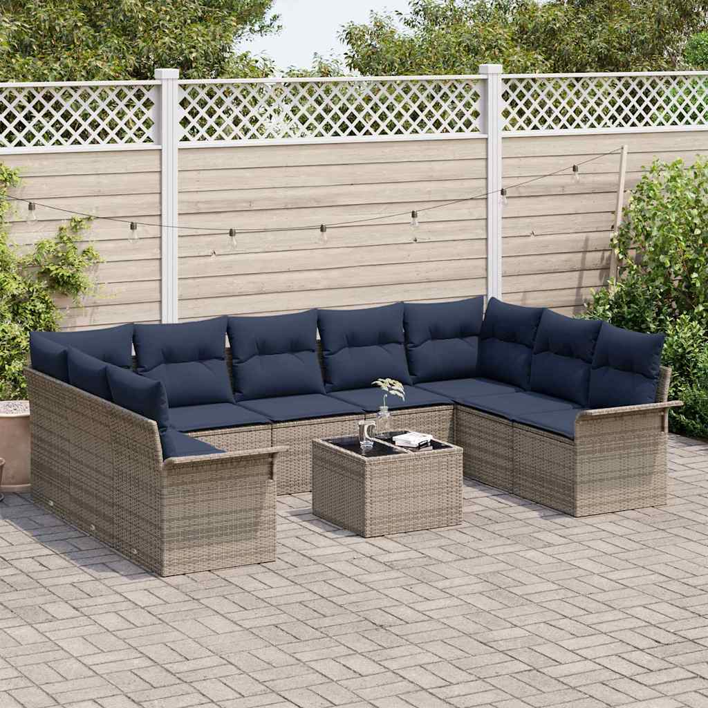 Havesofa Sæt med pude 10 pcs Grå polyrattan