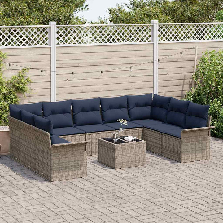 Havesofa Sæt med pude 10 pcs Grå polyrattan
