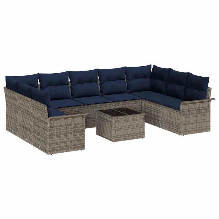 Havesofa Sæt med pude 10 pcs Grå polyrattan