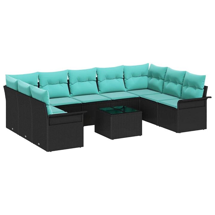 Havesofa Sæt med pude 10 pcs Sort polyrattan