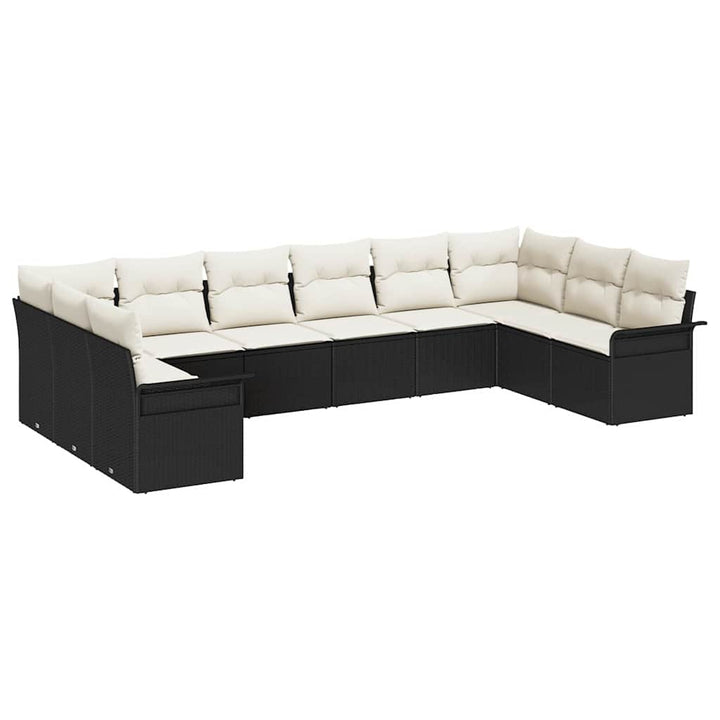 Havesofa Sæt med pude 10 pcs Sort polyrattan