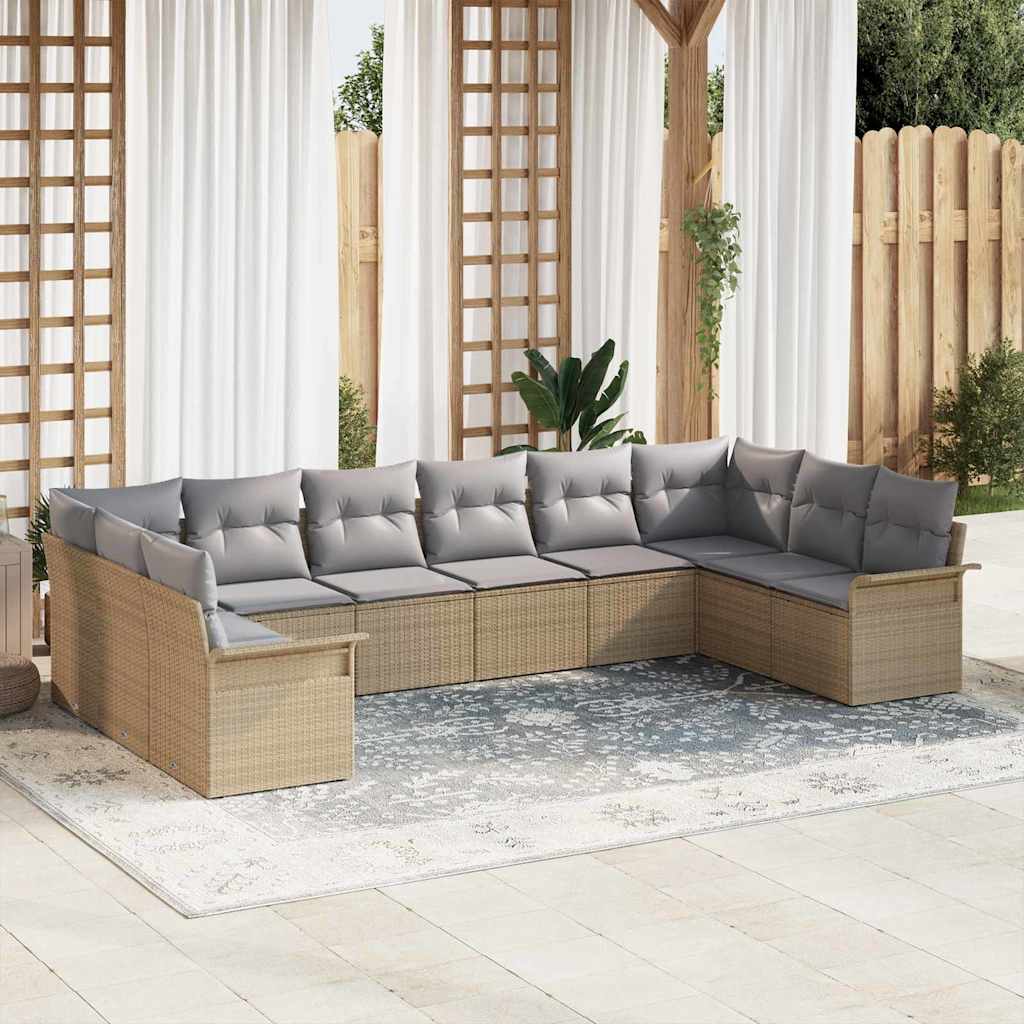Havesofa Sæt med pude 10 pcs Beige polyrattan